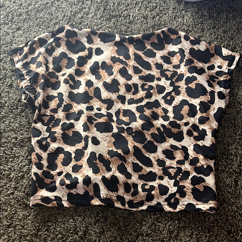 SHEIN Black and Tan Leopard Print Blouse